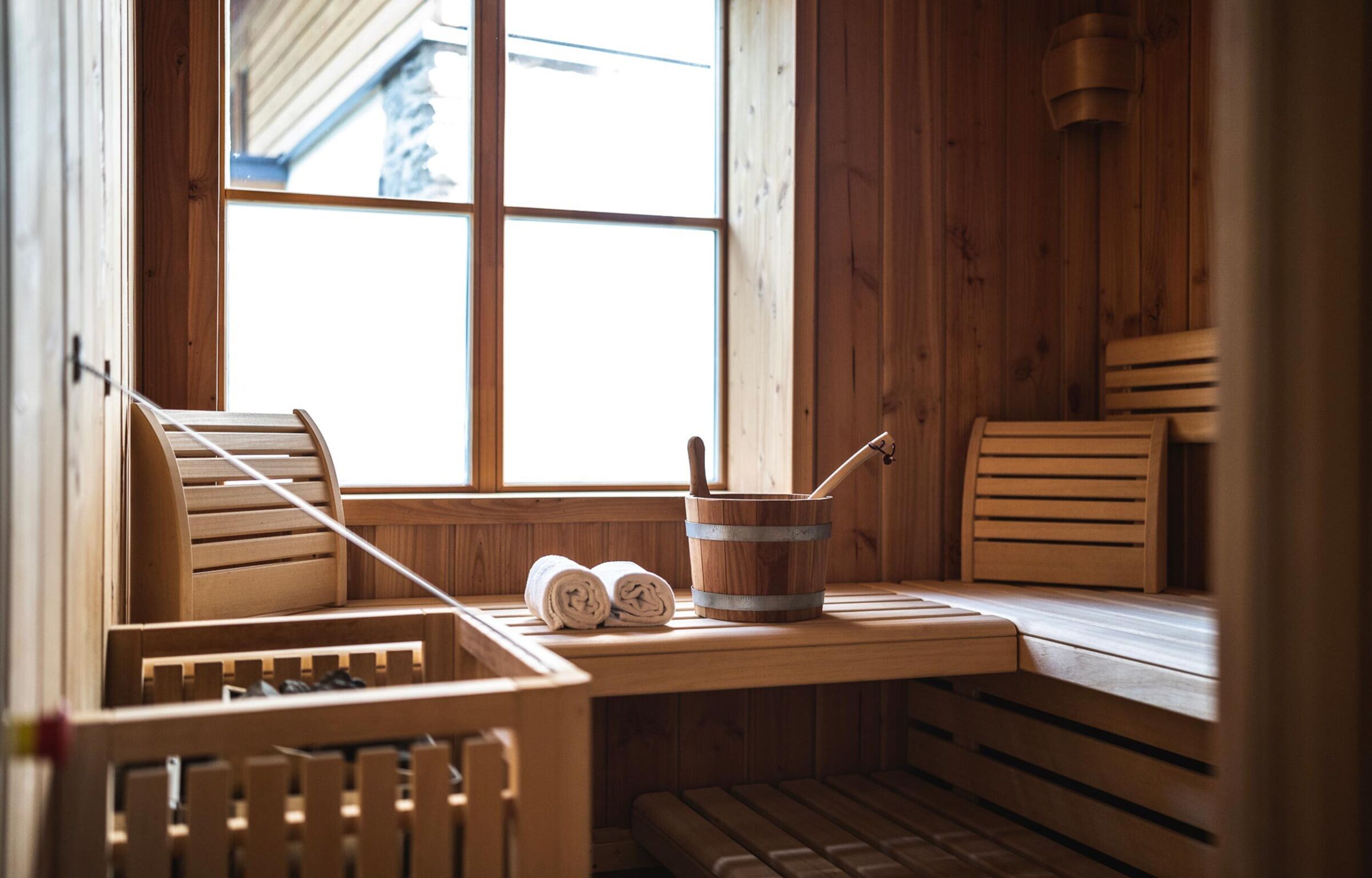 The wood-heated sauna at the Hof Chalets in Carinthia.