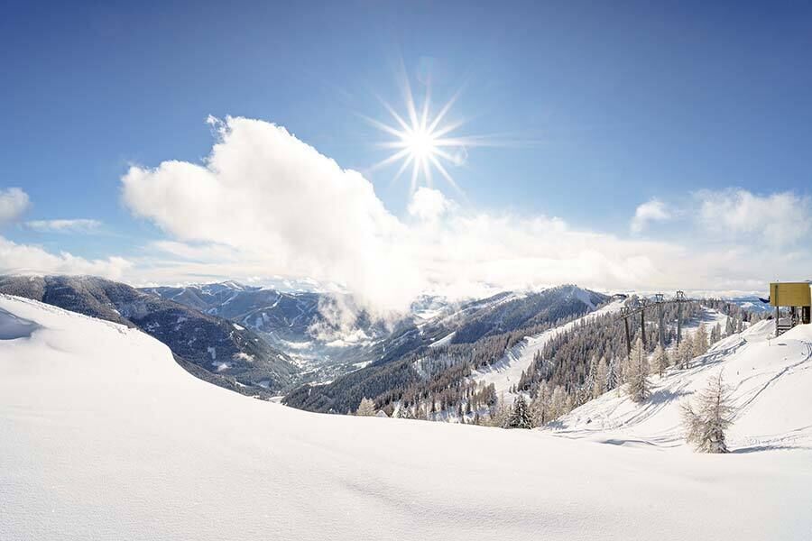 Winter landscape in the mountainous Bad Kleinkirchheim in Carinthia.